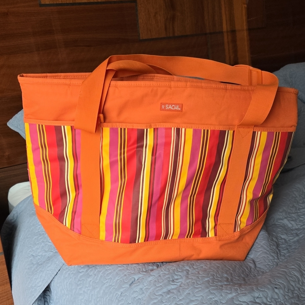 SACHI Insulated Market Beach Striped Tote Bag